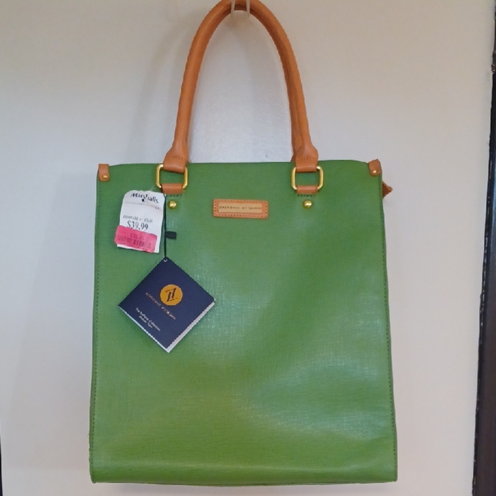Adrienne Vittadini Green and Tan Tote Bag
